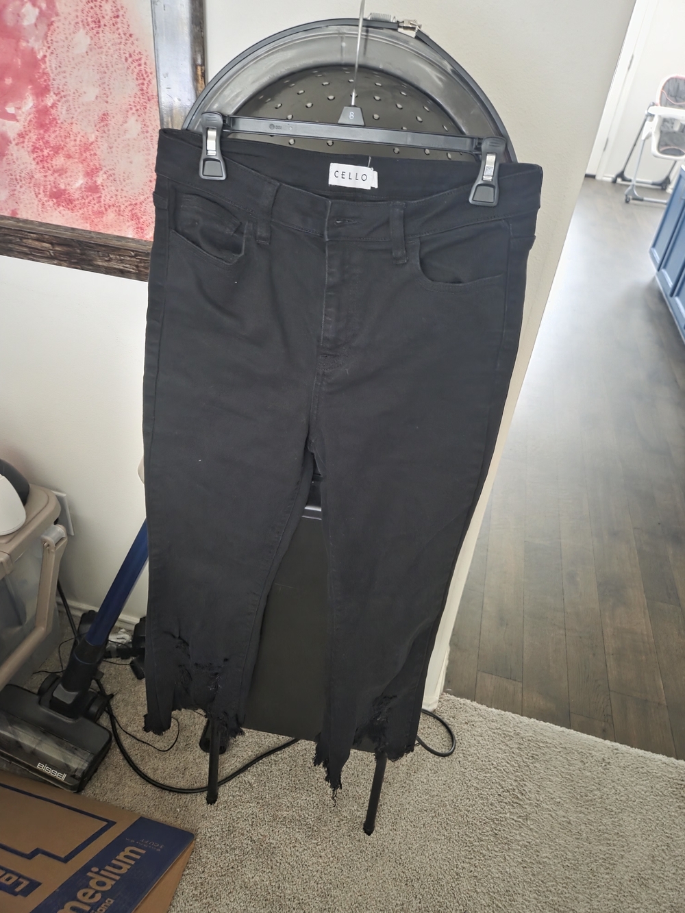 Cello Black High-Rise Distressed Hem Women's Jeans